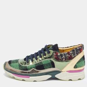 Pre Owned Chanel Multicolor Tweed Fabric and Leather CC Sneakers Size 41