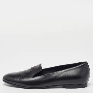 Chanel Black Leather CC Loafers Size 38.5