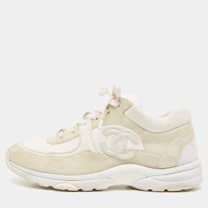 Pre Owned Chanel Two Tone Suede and Neoprene CC Low Top Sneakers Size 40