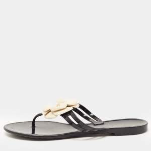 Chanel Black Jelly Camellia Thong Flats Size 40