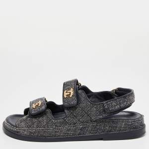 Chanel Navy Blue Quilted Velvet CC Velcro Dad Flats Size 37.5