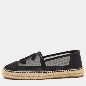 Chanel Black Mesh and Leather CC Espadrille Flats Size 39