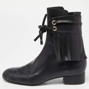 Chanel Black Leather Fringe Double Zip CC Boots Size 37.5