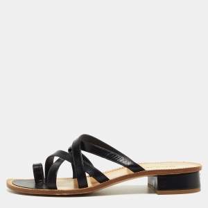 Chanel Black Leather Criss Cross Slide Sandals Size 39