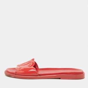 Chanel Red Patent Leather CC Flats Slide Size 38.5