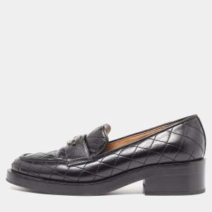 Chanel Black Quilted Leather CC Logo Slip On Loafers Size 36.5