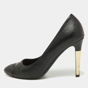 Chanel Black/Gold Patent and Leather CC Cap Toe Pumps Size 39.5