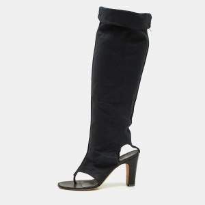 مملوكة مسبقًا Chanel Black Fabric Over The Knee Sandals Size 38