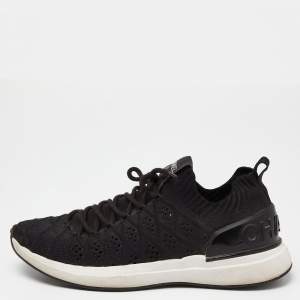 مملوكة مسبقًا Chanel Black Knit Fabric Lace Up Sneakers Size 38.5