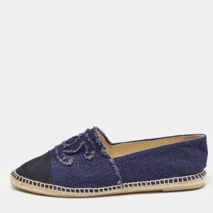 Chanel Blue/Black Denim CC Espadrille Flats Size 42