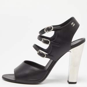 Chanel Black Leather Strappy Buckle Sandals Size 39