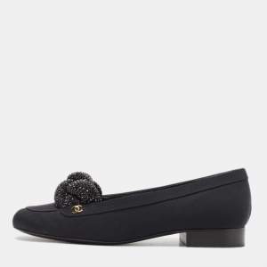 Chanel Black Fabric CC Crystal Embellished Loafers Size 37
