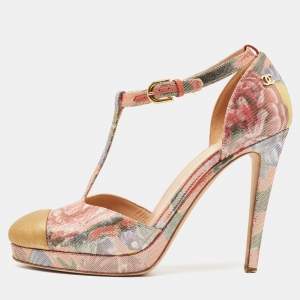 Chanel Multicolor Lurex Fabric and Leather Mary Jane Pumps Size 37.5