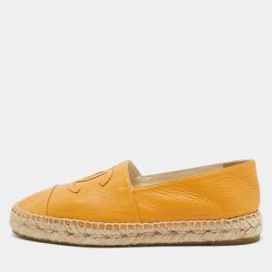 Chanel Yellow Leather CC Espadrille Flats Size 37