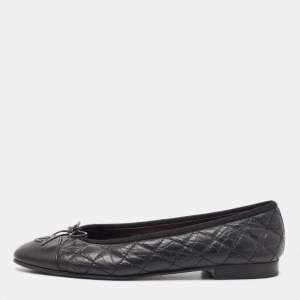 Chanel Black Leather CC Ballet Flats Size 39
