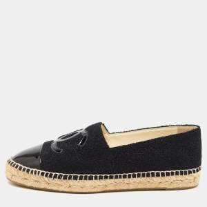 Chanel Black Lurex Fabric and Patent CC Espadrille Flats Size 42