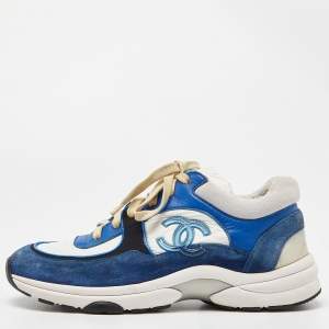 Chanel Tri Color Suede,Satin and Leather CC Low Top Sneakers Size 37