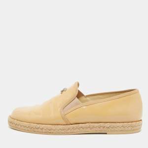 Chanel Beige Patent Leather CC Espadrille Loafers Size 36.5