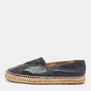 Chanel Black Leather CC Espadrille Flats Size 40