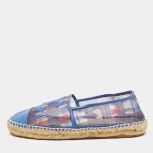 Chanel Blue Printed Mesh and Leather CC Espadrille Flats Size 39