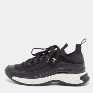 Chanel Black Fabric and Leather CC Low Top Sneakers Size 38