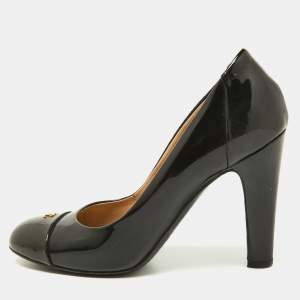 Chanel Black/Brown Patent Leather CC Cap Toe Pumps Size 36.5