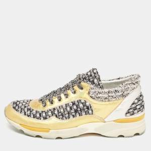 Chanel Tricolor Tweed and Leather CC Low Top Sneakers Size 39.5 