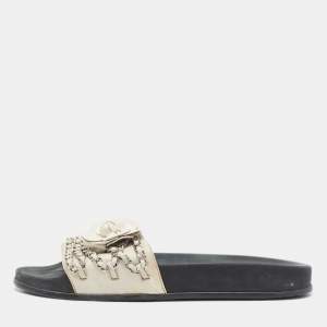 Chanel Grey Leather Tropiconic Flat Slides Size Size 41