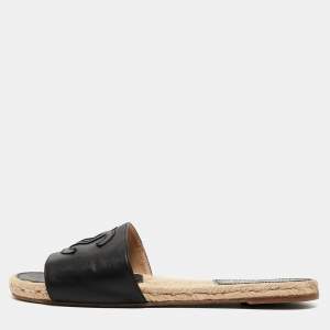 Pre Owned Chanel Black/Cream Leather CC Logo Espadrille Flats Size 41