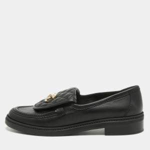 Chanel Black Quilted Leather CC Turnlock Loafers Size 39