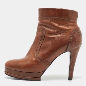 Chanel Brown Leather Platform Ankle Booties Size 41