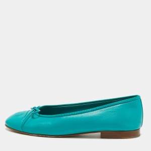 Chanel Blue Leather CC Cap Toe Ballet Flats Size 38