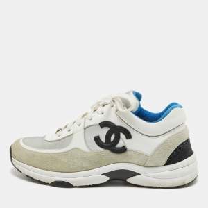 Chanel Multicolor Leather and Suede CC Logo Low Top Sneakers Size 38.5   