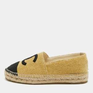 Chanel Gold/Black Tweed CC Espadrille Flats Size 37