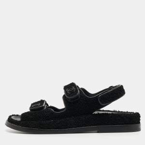 Chanel Black Tweed Fabric Dad Sandals Size 37