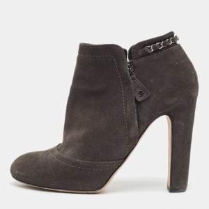 Chanel Grey Suede Chain Details Ankle Booties Size 39.5