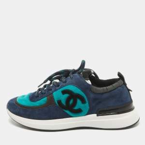 Pre Owned Chanel Tricolor Suede CC Low Top Sneakers Size 40