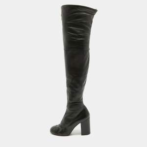 Chanel Black Leather Knee Length Boots Size 39.5