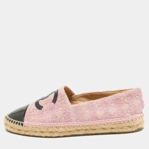 Chanel Pink/Black Tweed and Patent  CC Cap Toe Espadrilles Size 41