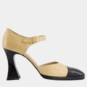 Chanel Beige and Black Ankle-Strap Pump Heels Size EU 37