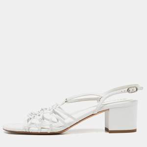 Chanel White Leather Slingback Sandals Size 39.5