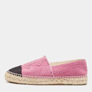 Chanel Pink/Black Canvas CC Espadrille Flats Size 39