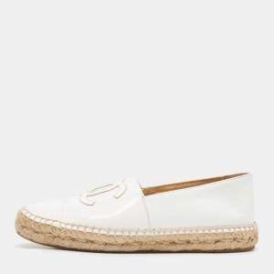 Chanel White Patent Leather CC Espadrille Flats Size 36