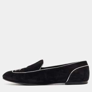 Pre Owned Chanel Black Suede CC Embellished Smoking Slippers Size 41