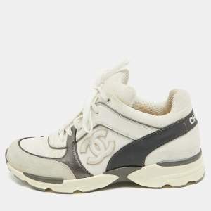 Chanel Tricolor Leather And Canvas CC Lace Up Sneakers Size 37