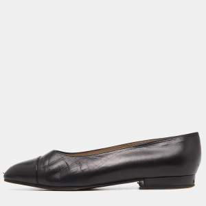 Chanel Black Leather Ballet Flats Size 37.5
