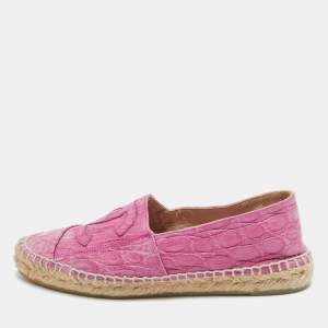 Chanel Pink Crocodile CC Espadrille Flats Size 38