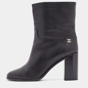 Chanel Black Leather CC Ankle Boots Size 39