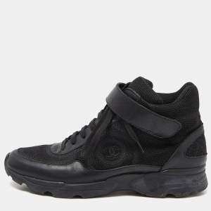 مملوكة مسبقًا Chanel Black Leather and Mesh CC High Top Sneakers Size 39