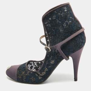 Pre Owned Chanel Purple/Blue Mesh and  Canvas Ankle Strap Pumps Size 40 